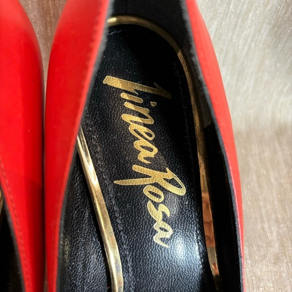 LINEA ROSA Sz 38 Pointy Bow at Toe Cap Metal Accents Heels Statement Shoes - Picture 6 of 12